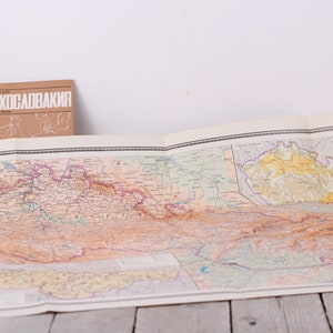 Mapa geográfico antiguo de Checoslovaquia, década de 1980, impreso en la URSS