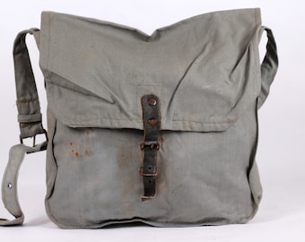 Vintage Army Green Canvas Haversack, Military Bag