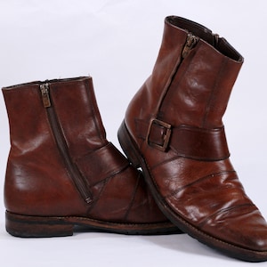 Chaussures plates marron vintage pour hommes, chaussures en cuir de cheville, fabriquées en Italie, taille UE - 41 UK - 7 US - 8