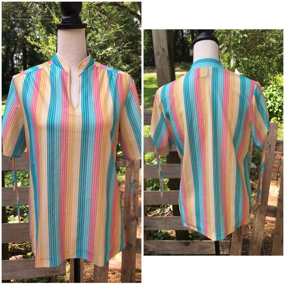 70’s Vintage Rainbow Stripe Blouse - Small / Medi… - image 4