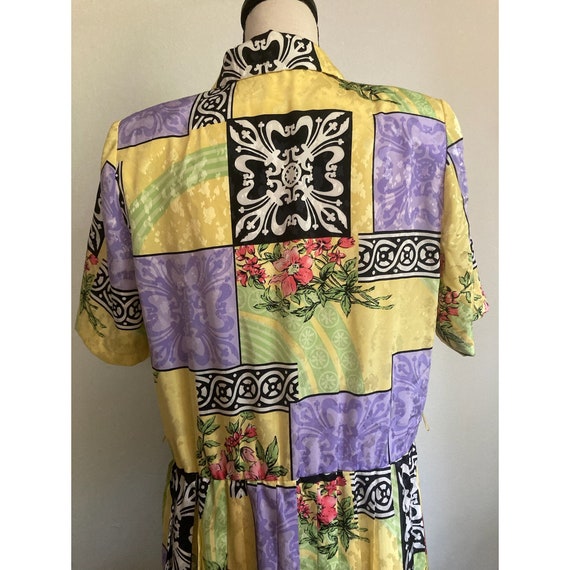 80's Vintage Shirtdress | Mixed Pattern, Flowy Pl… - image 7