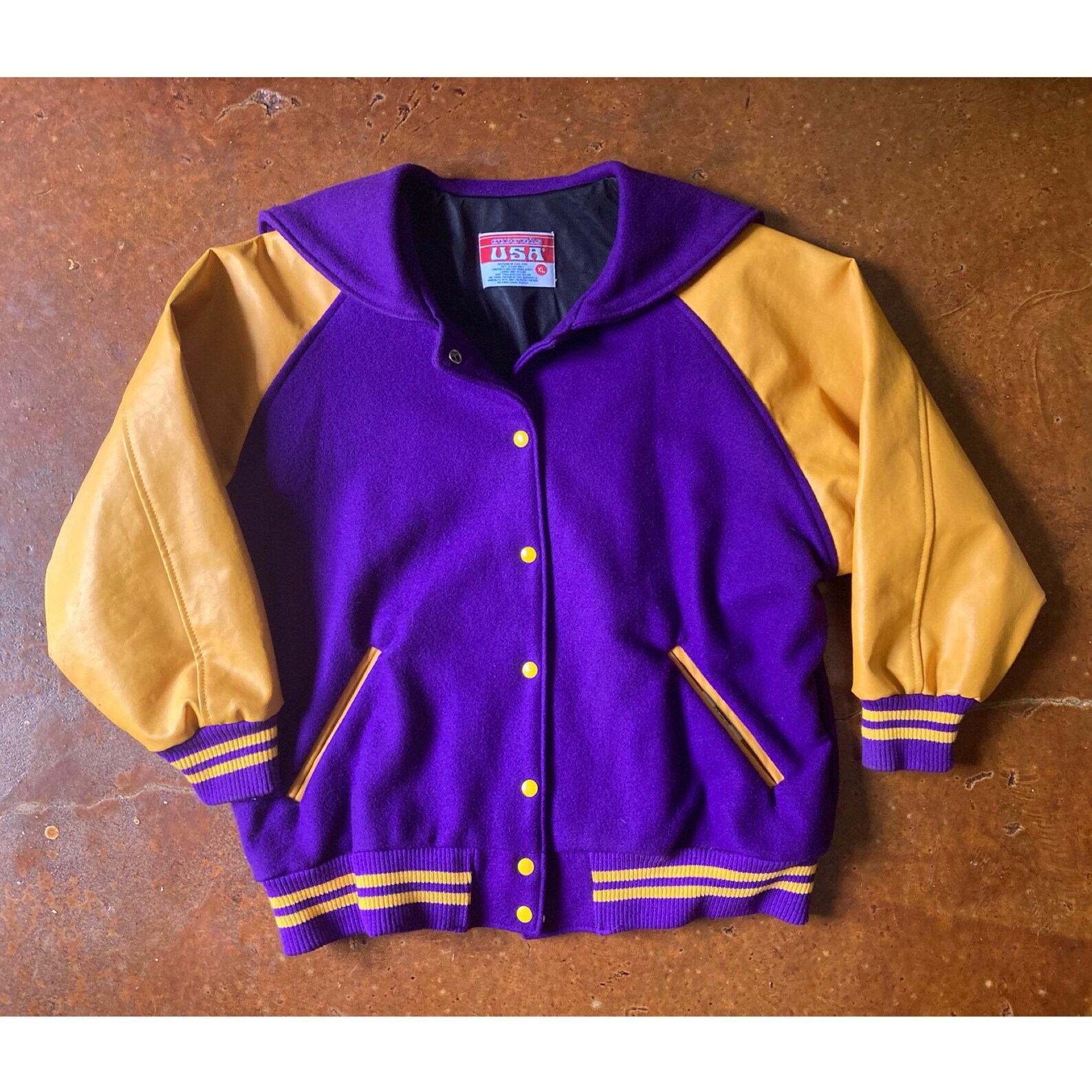 80s Vintage Purple & Yellow Varsity Jacket Size XL Etsy