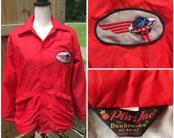 70’s Vintage Red Windbreaker with Patch - Men’s Medium, Women’s Large - Jacket, Americana, Graphic, Athletic, Retro, Streetwear, Made in USA