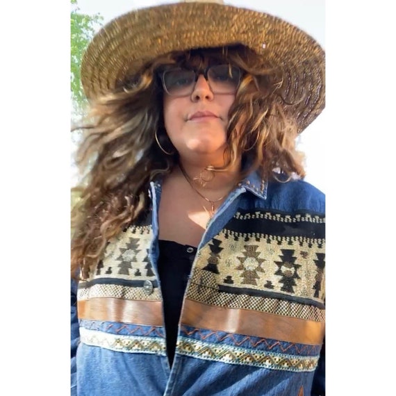 Vintage Plus Size South Western Denim Jacket - 2X/