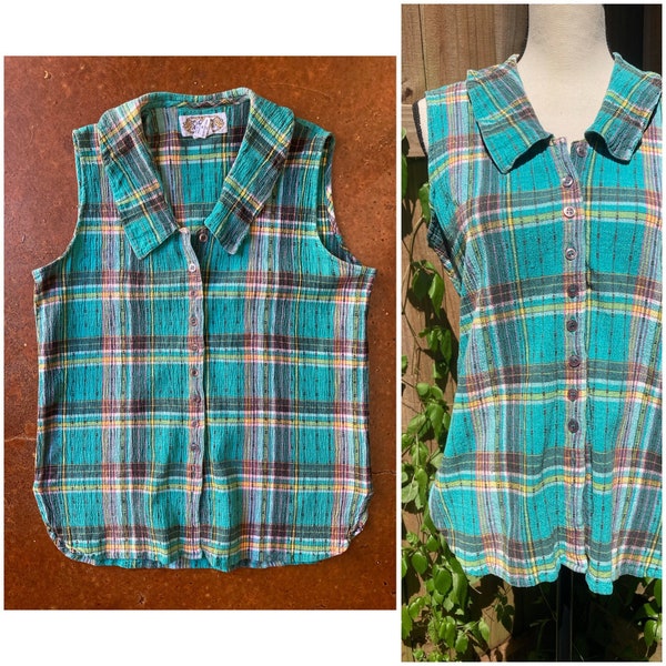 90s Plaid Collared Top