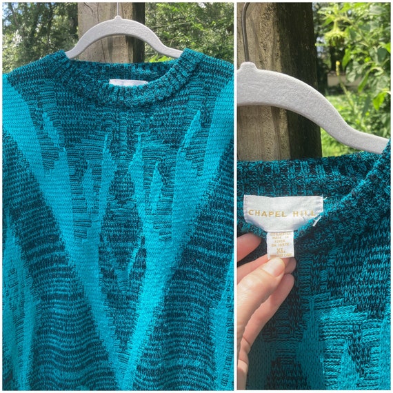 80’s Vintage Teal Pullover Sweater - Size XL - Co… - image 2