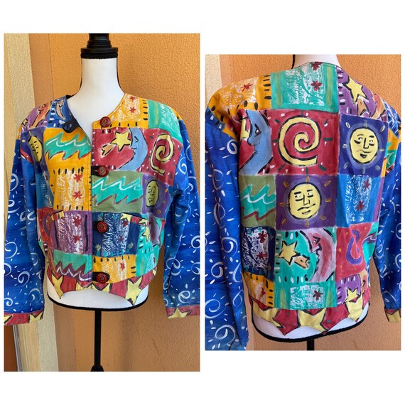 80’s Vintage Hand Painted Cropped Jacket - Medium
