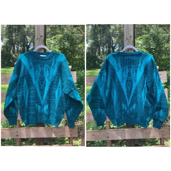 80’s Vintage Teal Pullover Sweater - Size XL - Co… - image 3