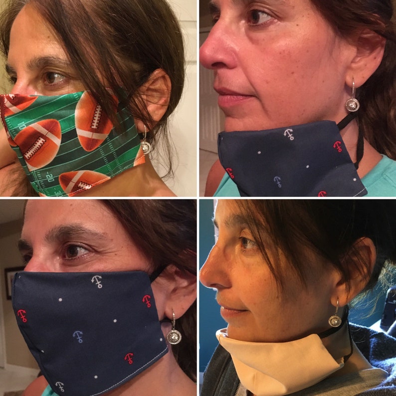 Face mask elastic around the head. Sits on the neck until Etsy