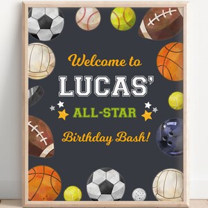 All Star Sports Chalkboard Birthday Party Welcome Sign Template 16x20 or 8x10 | Kids Sports Game Editable Birthday Printable Party Banner