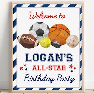 Sports Ball Games Birthday Party Welcome Sign Template 16x20 or 8x10 | All Star Player Kid Boy Editable Printable Birthday Party Table Sign