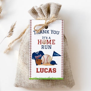 Baseball Geburtstag Gastgeschenk Anhänger | Bearbeitbare Sport Geschenkanhänger Vorlage | Kids DIY Printable Baseball Team Sport Danke Loot Bag Label