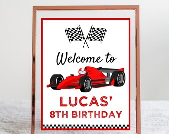 Red Race Car Party Welcome Sign | Boys Racing Theme Birthday Printable | Editable Digital Template