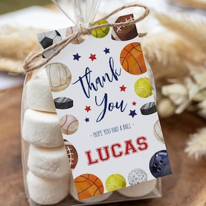 All Star Sports Birthday Party Favor Tag Digital Template | Sports Game Editable Loot Bag Tag | Kid Sports DIY Printable Thank You Gift Card