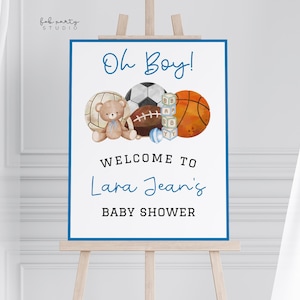 Oh Boy Sports Blau Baby Shower Party Willkommensschild | All Star Sport Oh Boy Babyparty Eingang Schild | Baby Party Poster zum Selberdrucken
