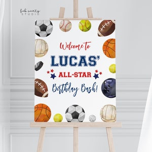 All Star Sports Birthday Party Welcome Sign Digital Template | 16x20 or 8x10 | Kids Boys Sports Game Theme Editable Printable Party Decor