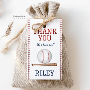Minimalistischer Baseball Geburtstagsgeschenk Anhänger | Bearbeitbarer Sportspiel-Geschenkanhänger | Jungen Baseball Thema Danke Tag | Loot Bag Tag zum Ausdrucken