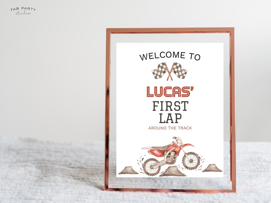 First Lap Around the Track Party Welcome Sign | Dirt Bike Theme ...