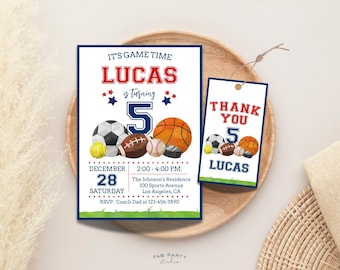 All Star Sports Birthday Invitation & Favor Tag | Boys Party Printable | Editable Digital Template