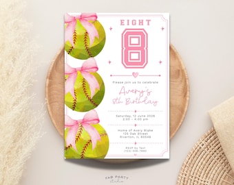 Invitation d'anniversaire de softball | Fille sportive rose à imprimer | Modèle numérique modifiable