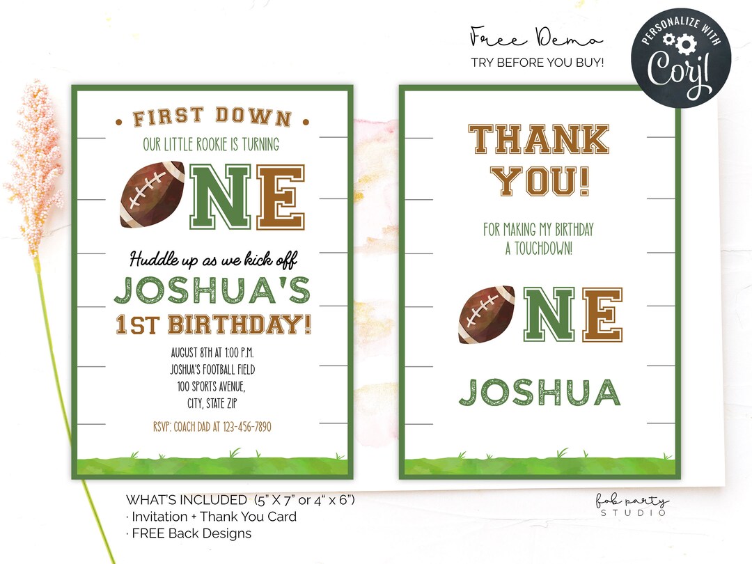 Invitación de la fiesta de cumpleaños de First Down de fútbol - Etsy México