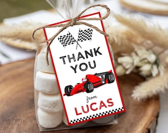 Red Race Car Birthday Party Favor Tag Digital Template | Speed Racing Cars Editable Loot Bag Gift Tag | Boys Racing Printable Thank You Tag