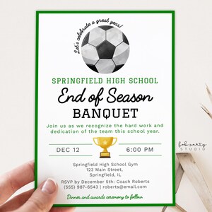 Soccer Banquet Invitation |  Editable Sports Banquet Flyer | End of Season Soccer Dinner Invite | Sports Season End Party Invite