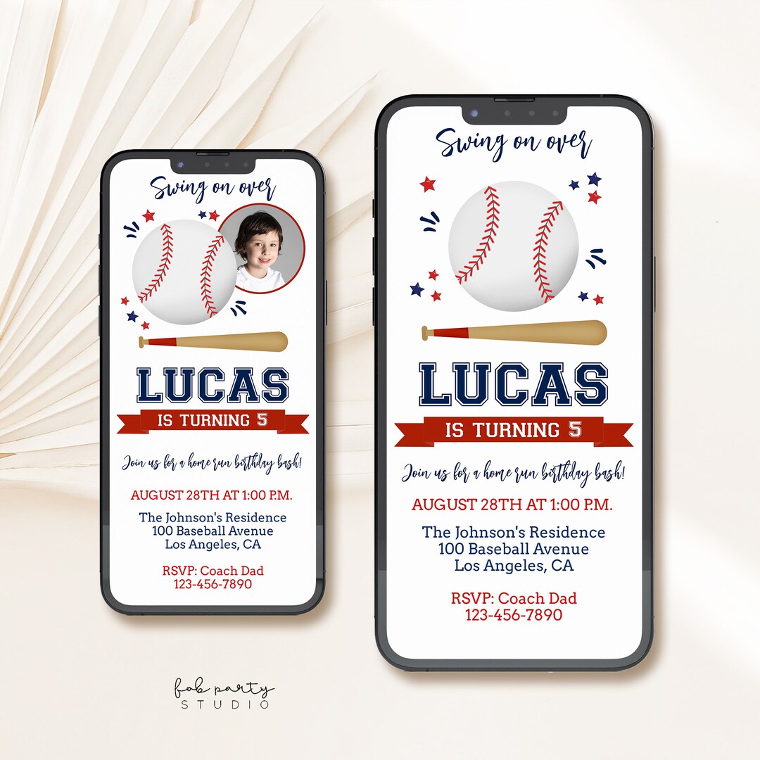 Baseball Birthday Party Invitation Template, Sports Editable Smartphone