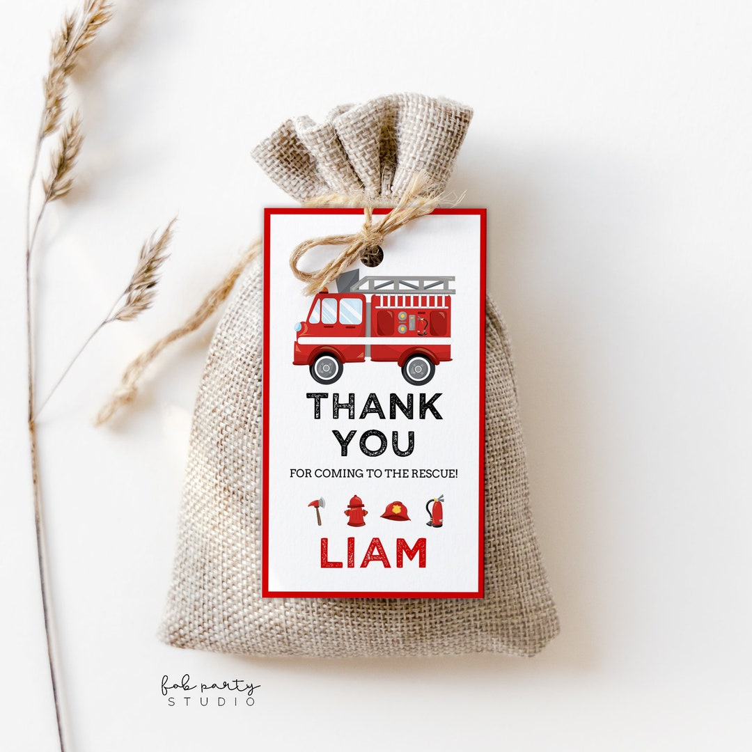 Firetruck Birthday Party Favor Tag Digital Template | Fireman ...
