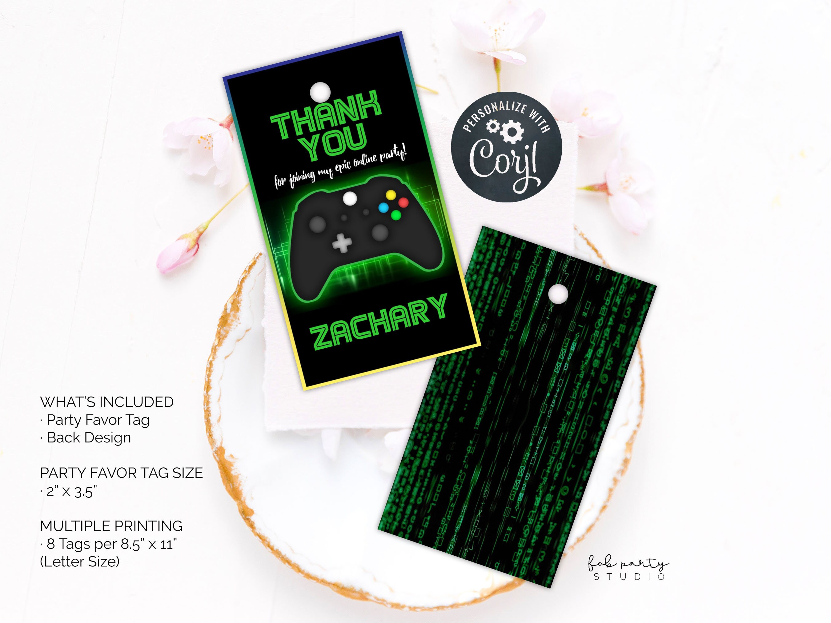 Gamer Birthday Party Favor Tag Digital Template Online Gaming 