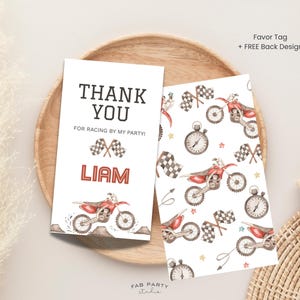First Lap Around The Track 1st Birthday Invitation + Favor Tag | Dirt Bike Theme Party Printable | Editable Digital Template image 6