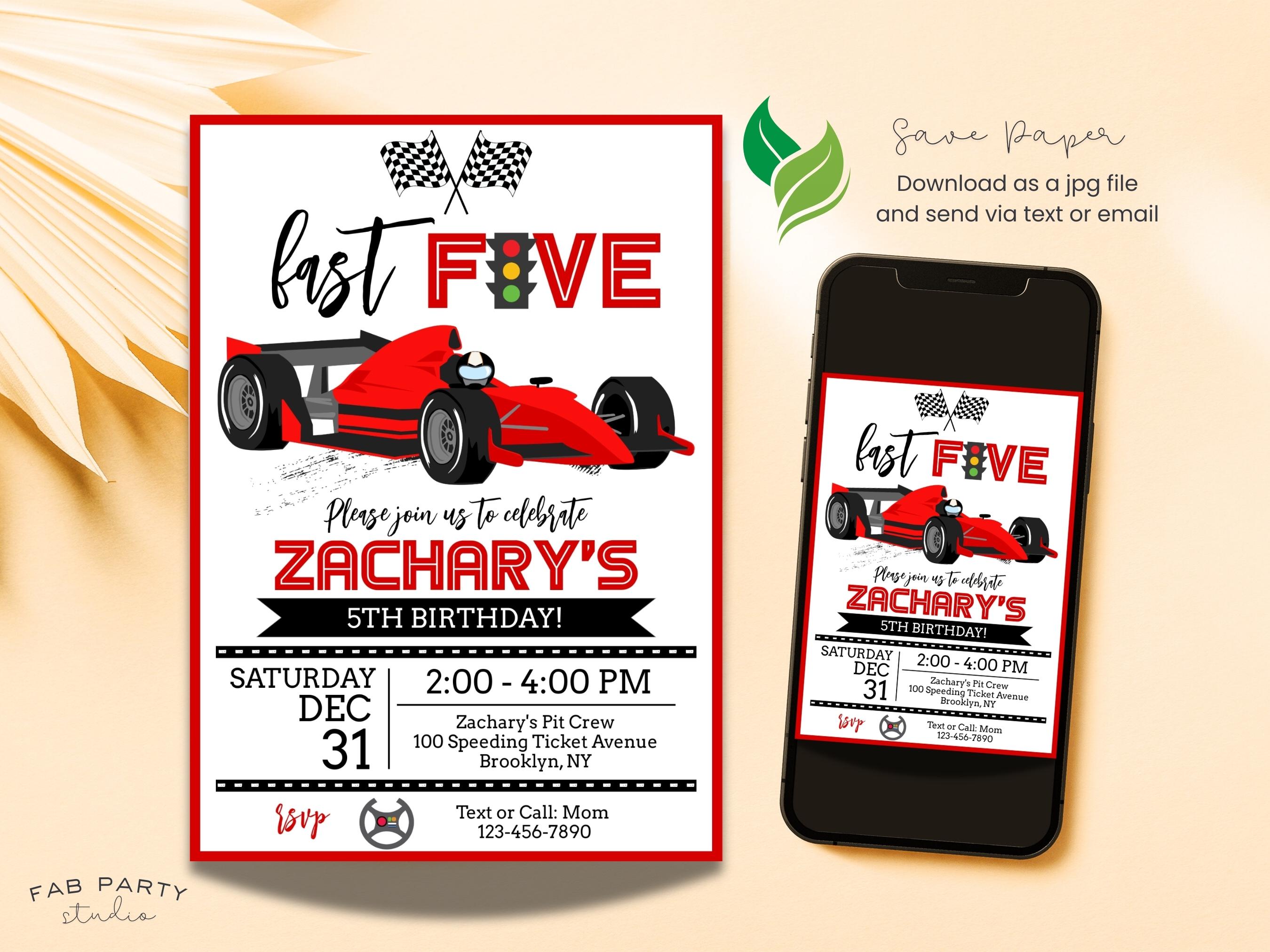 Race Car Theme Birthday Banner - Fast Five Decorations For 5th Birthday Parties