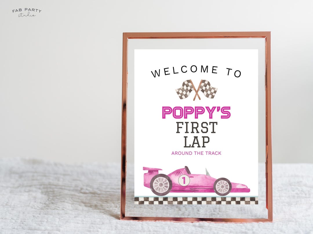 First Lap Around the Track Party Welcome Sign | Pink Race Car Theme ...