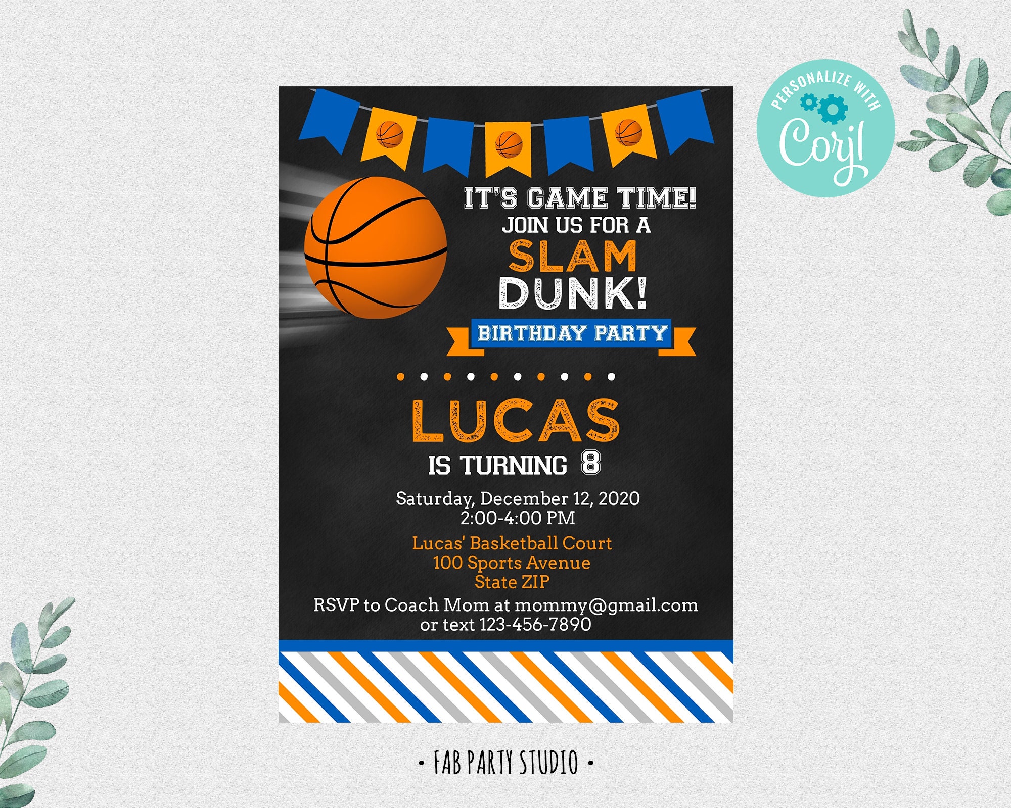 Basketball Hoops Birthday Party Invitation Editable Template | Etsy