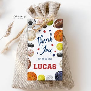 All-Star-Sport-Geburtstags-Gastgeschenk-Anhänger-Digital-Vorlage | Sportspiel bearbeitbarer Loot Taschenanhänger | Kid Sports DIY Druckvorlage