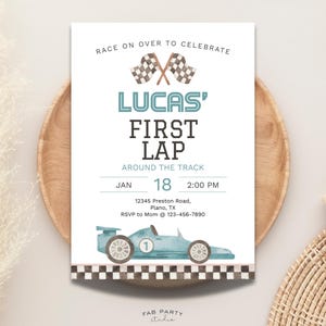 トラック初周回誕生日招待状｜レーシングテーマパーティー印刷可能｜編集可能なデジタルテンプレート