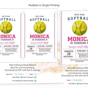 Minimalist Softball Birthday Invitation + Favor Tag | Editable Girl