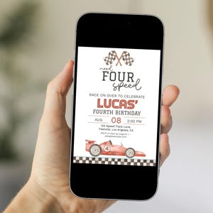 Need Four Speed 4th Birthday Invitation & Favor Tag | Red Racing Theme Party Printable | Editable Digital Template image 9