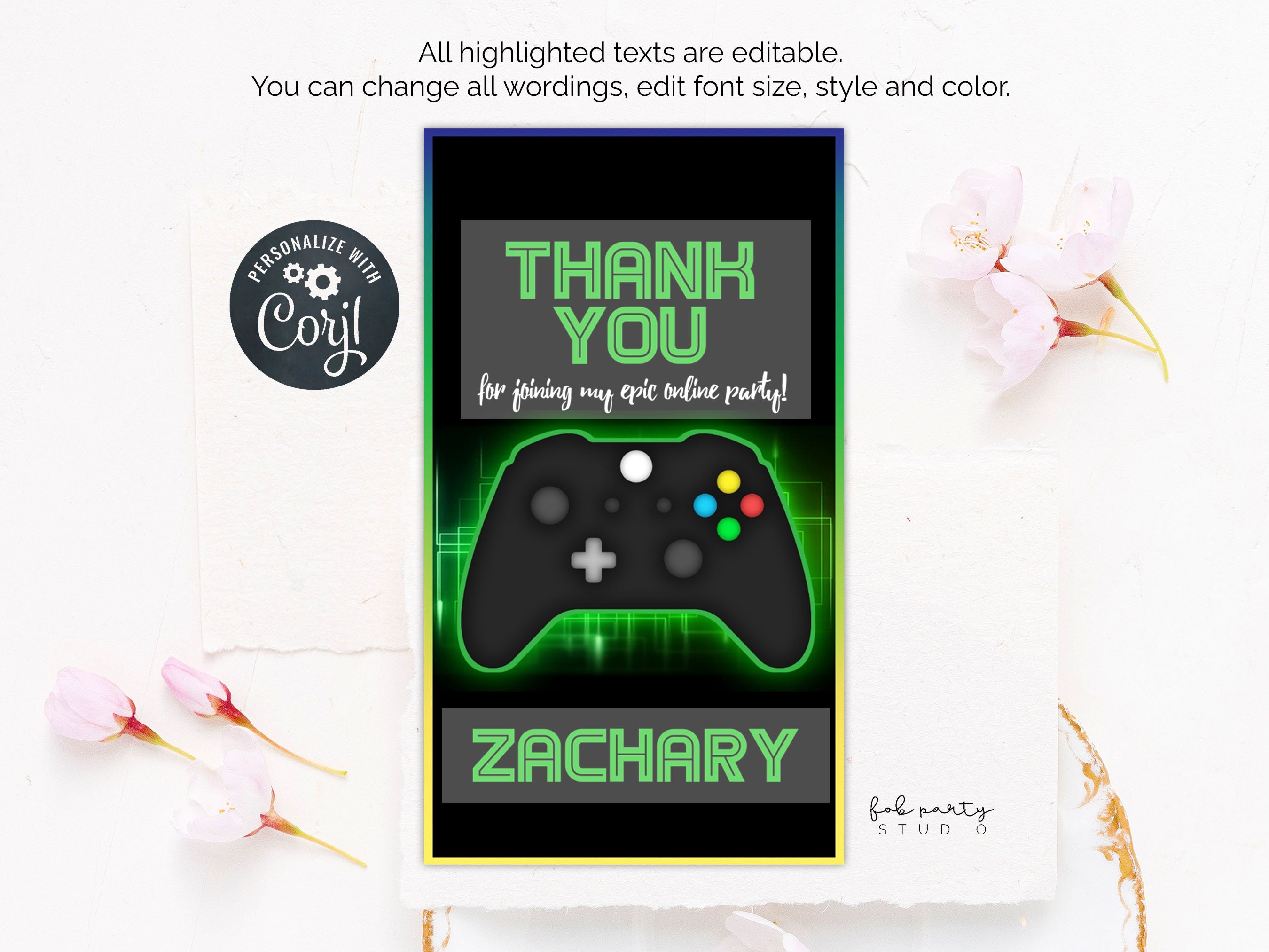 Gamer Birthday Party Favor Tag Digital Template Online Gaming 