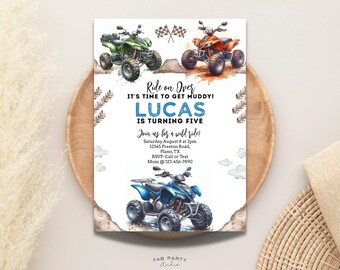 Invitation de fête d'anniversaire de VTT | Fête de moto tout-terrain à imprimer | Modèle numérique modifiable