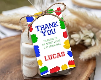 Building Blocks Birthday Favor Tag | Toy Bricks Theme Party Printable | Editable Digital Template