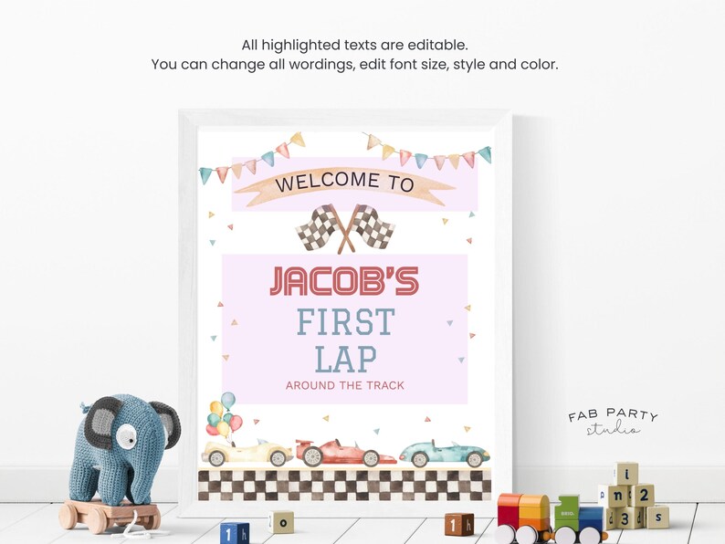First Lap Around the Track Party Welcome Sign | Race Car Theme Birthday ...