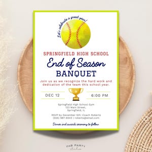 Softball Banquet Invitation | Sports End of Season Party Printable | Editable Digital Template