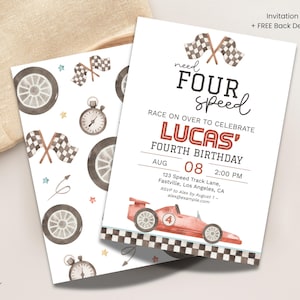 Need Four Speed 4th Birthday Invitation & Favor Tag | Red Racing Theme Party Printable | Editable Digital Template image 5