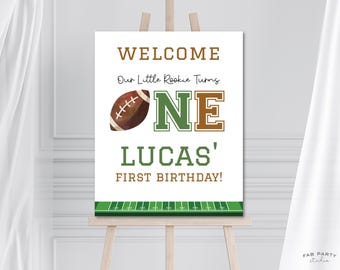 Cartello di benvenuto per il primo compleanno a tema calcio / Festa di un anno a tema sportivo: stampabile / Modello digitale modificabile