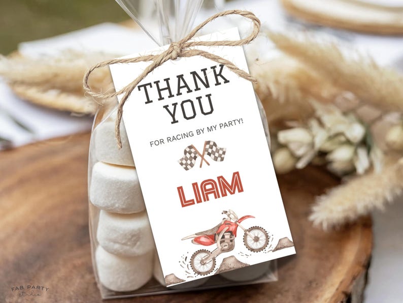 First Lap Around The Track 1st Birthday Invitation + Favor Tag | Dirt Bike Theme Party Printable | Editable Digital Template image 3