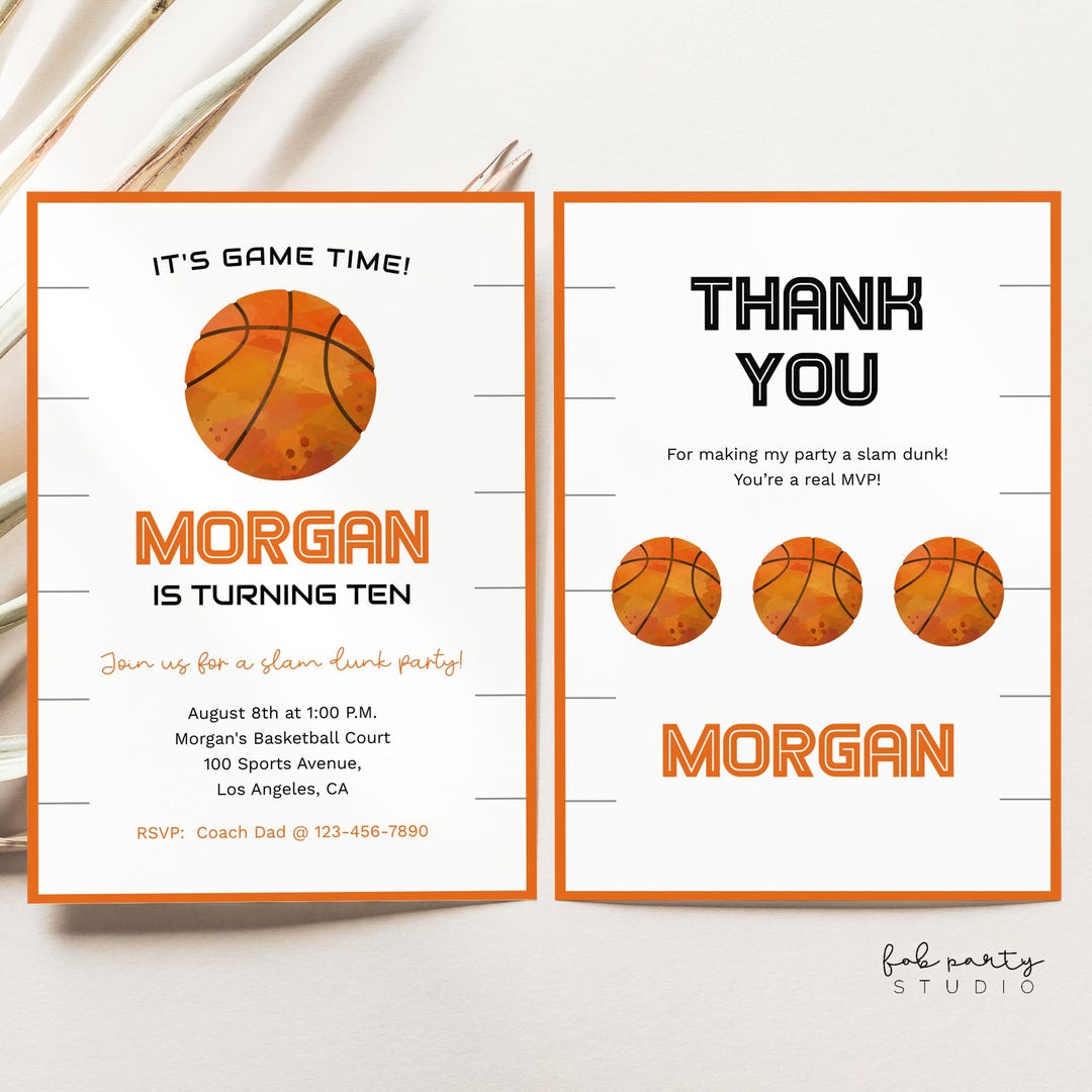 Basketball Birthday Invitation + Thank You Card | Editable Slam Dunk ...