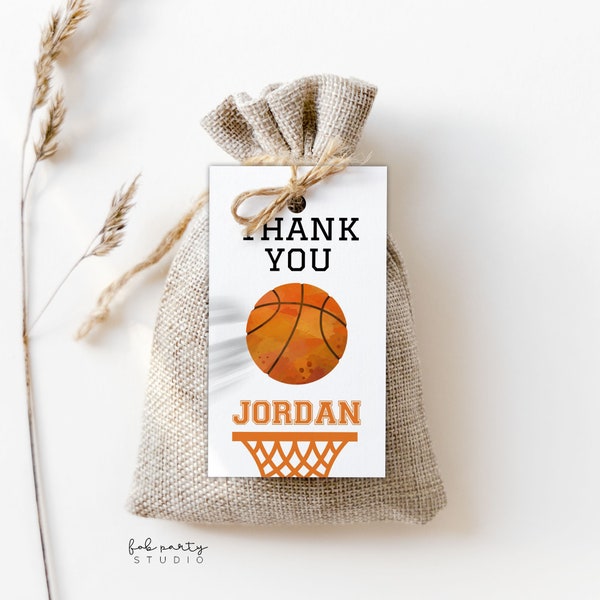 Basketball Game Birthday Party Favor Tag, Sports Hoops Editable Loot Bag Gift Tag, 2x3.5 Minimalist, DIY Printable Thank You Giveaway Tags