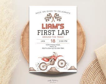 Red Dirt Bike 1st Birthday Invitation | Motor Racing Party Printable | Editable Digital Template