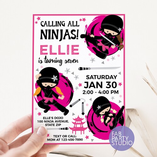 Ninja Girl Birthday Invitation Ninja Party Printable Ninja Etsy